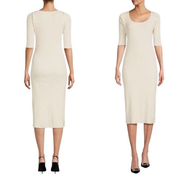 Vince | Ribbed Elbow Sleeve Scoop Neck MIDI Dress Size L - Picture 3 of 14